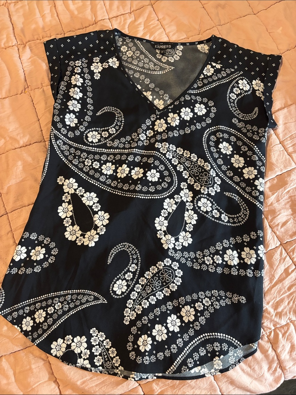 Express Black Paisley Floral V-Neck Blouse
